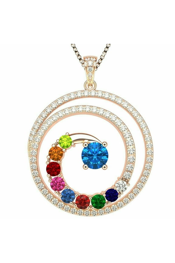 Swirl 1-9 Mothers Birthstone Necklace for Women - Rose Gold Plated, Stone 8