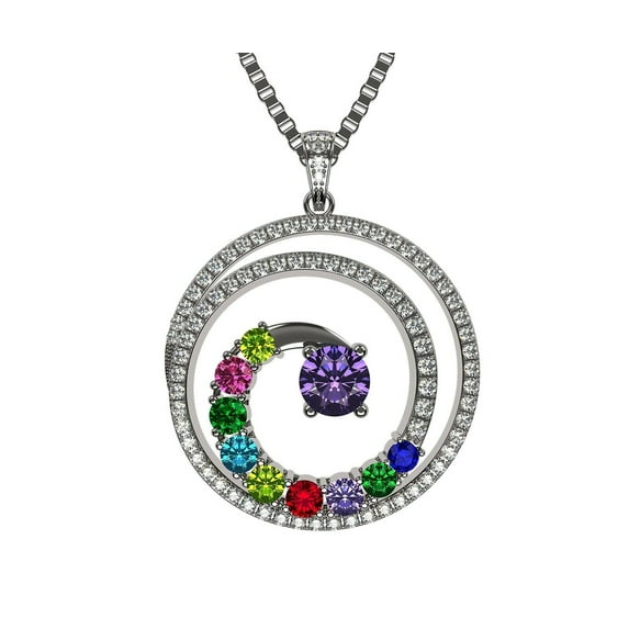 Nana Jewels Swirl 1-9 Mothers Necklace with Birthstones for Women - 10K White Gold, Stone 1