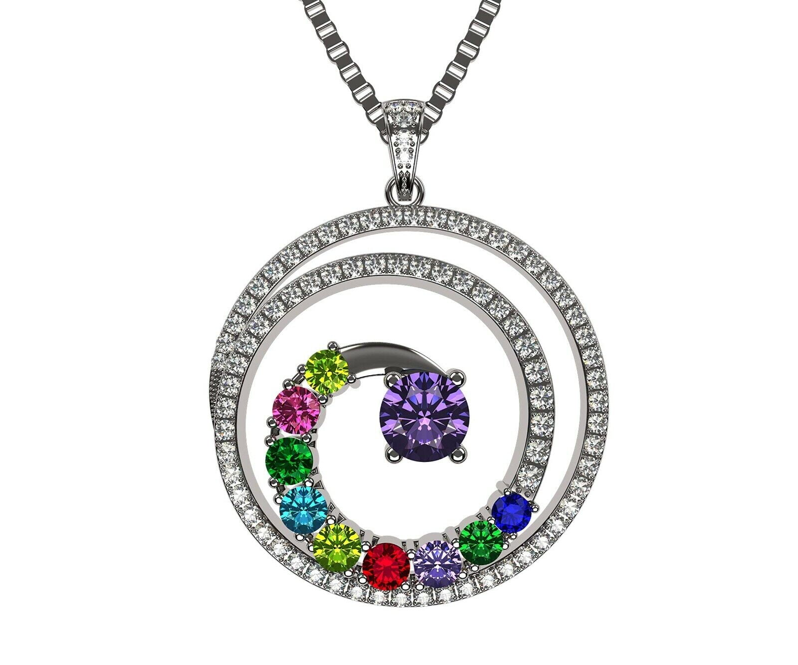 Nana Jewels Swirl Women 1-9 Birthstone Necklace for Mothers - Platinum Plated Sterling Silver, Stone 3