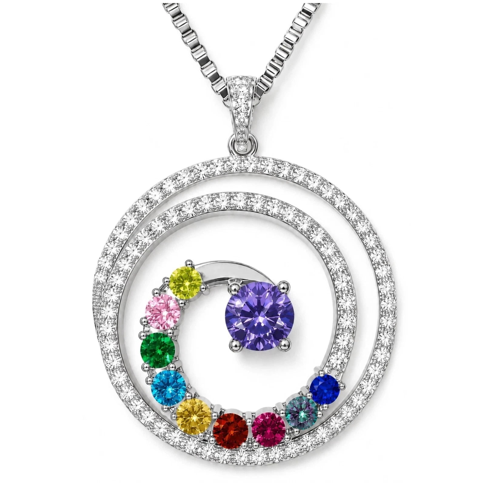 Nana Jewels Swirl Women 1-9 Birthstone Necklace for Mothers - Platinum Plated Sterling Silver, Stone 8