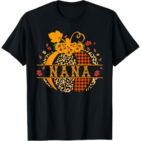 Nana Leopard Print Pumpkin for Grandma Nana Women Fall T-Shirt