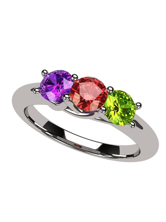 Nana Lucita 1-6 Simulated Mothers Birthstone Rings for Women - Sterling Silver, Size 10.5, Stone 3
