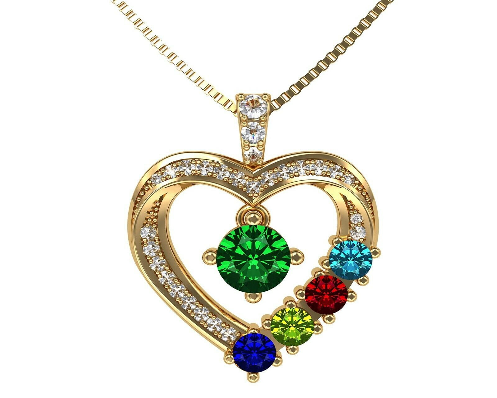 Nana Mother & Child Heart 1-6 Birthstone Necklace for Women with Chain - 10k Yellow Gold, Stone 1