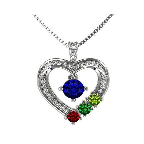 Nana Mother & Child Heart 1-6 Birthstone Necklace with Chain for Women - 10K White Gold, Stone 2