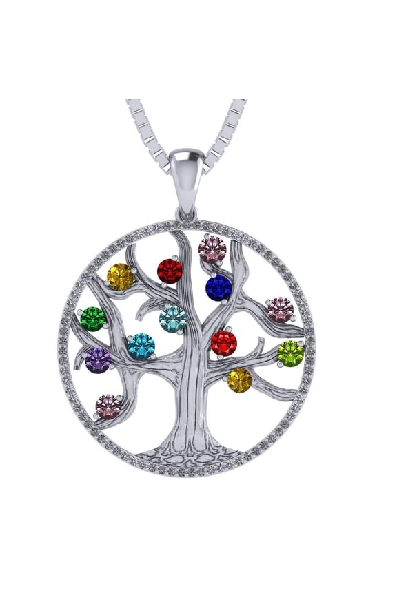Nana Mothers Tree of Life Birthstone Necklace & CZ Bezel Female Adult in - 10k- White Gold - Stone 2
