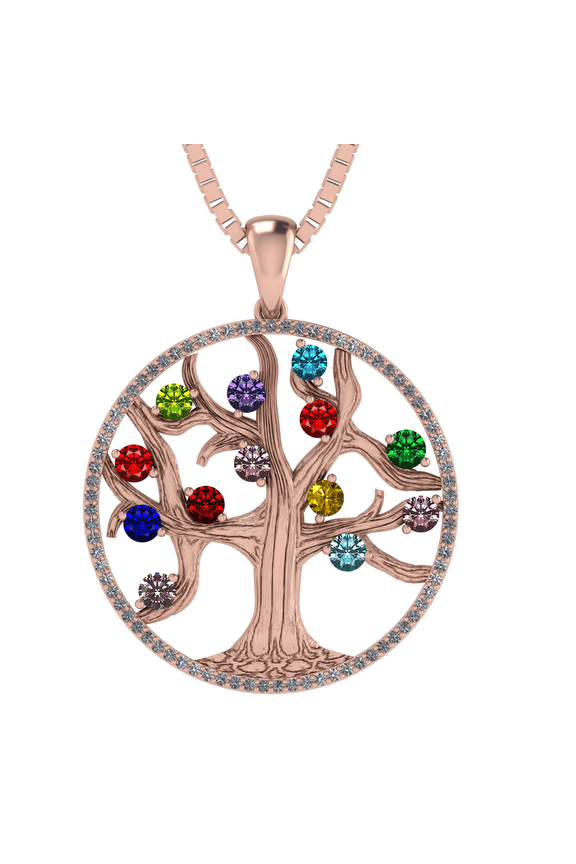 Nana Mothers Tree of Life Birthstone Necklace & CZ Bezel Female Adult in - Rose Gold Plated Stone 9