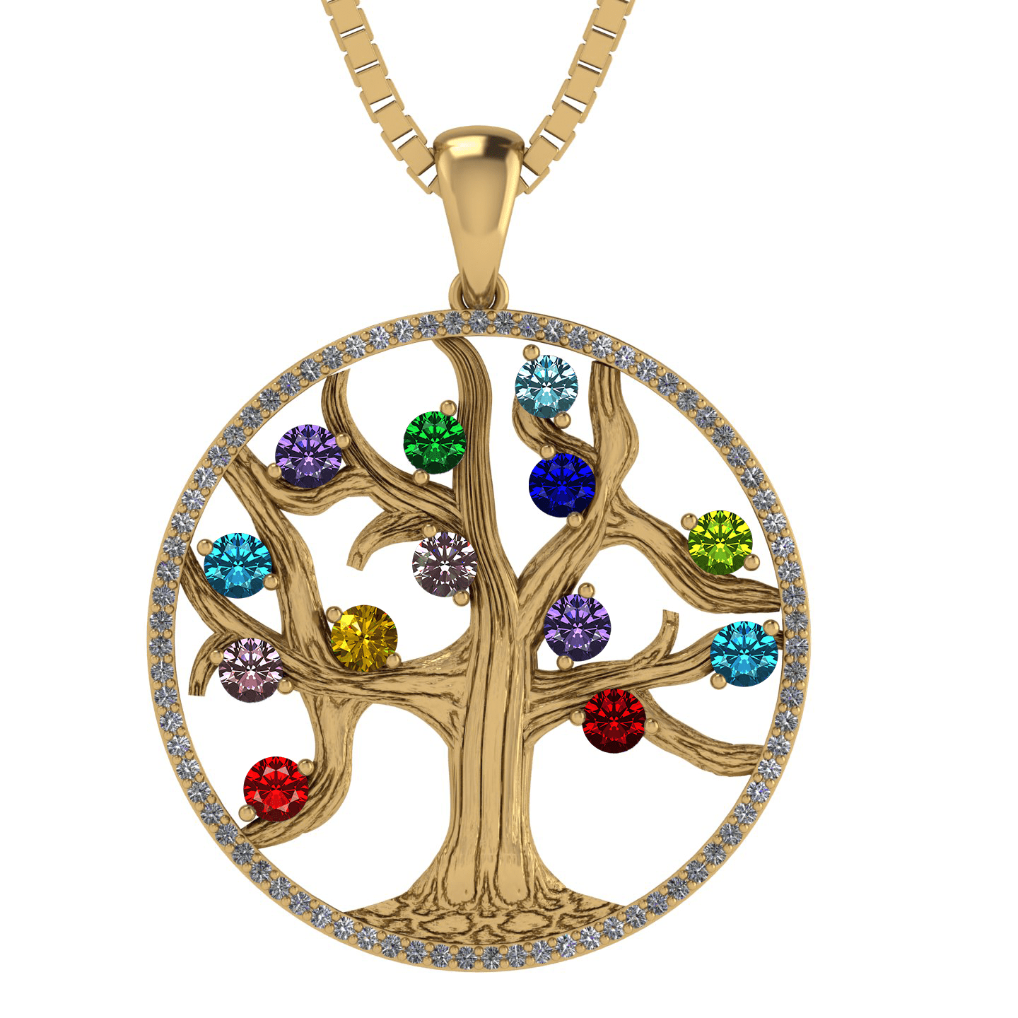 Nana Mothers Tree of Life Birthstone Necklace & CZ Bezel Female Adult in- Yellow Gold Plated Stone 2