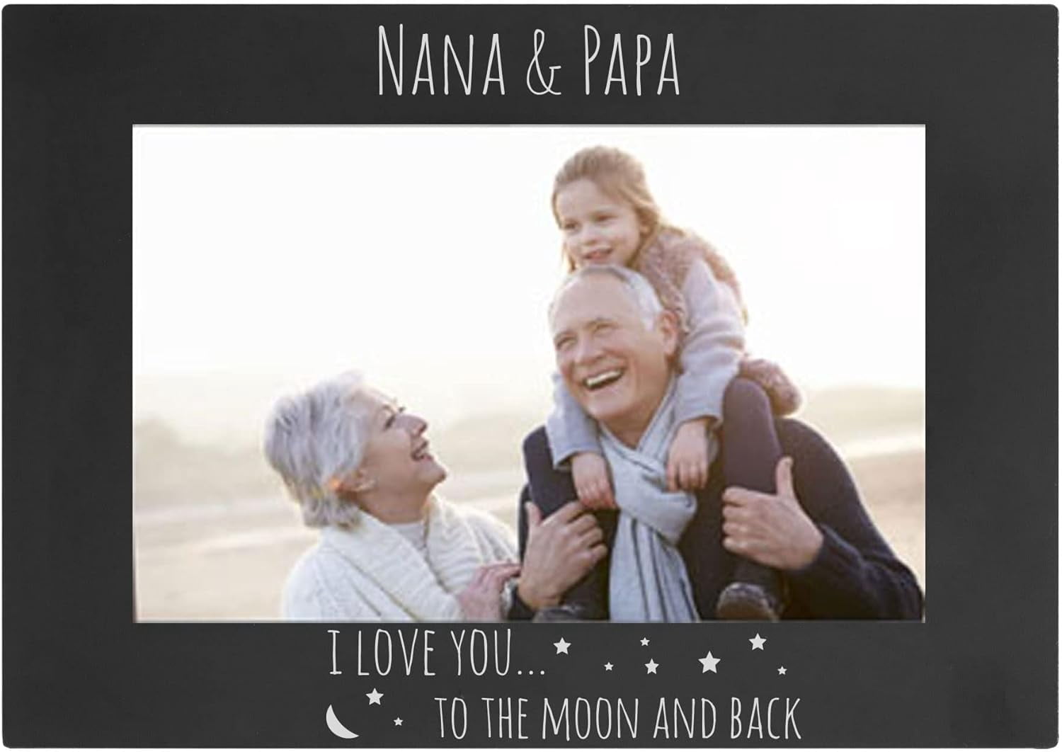 "I Love You To The Moon And Back" Photo Frame - Anodized Aluminum, Holds 4x6 Picture, Customizable For Family, Black