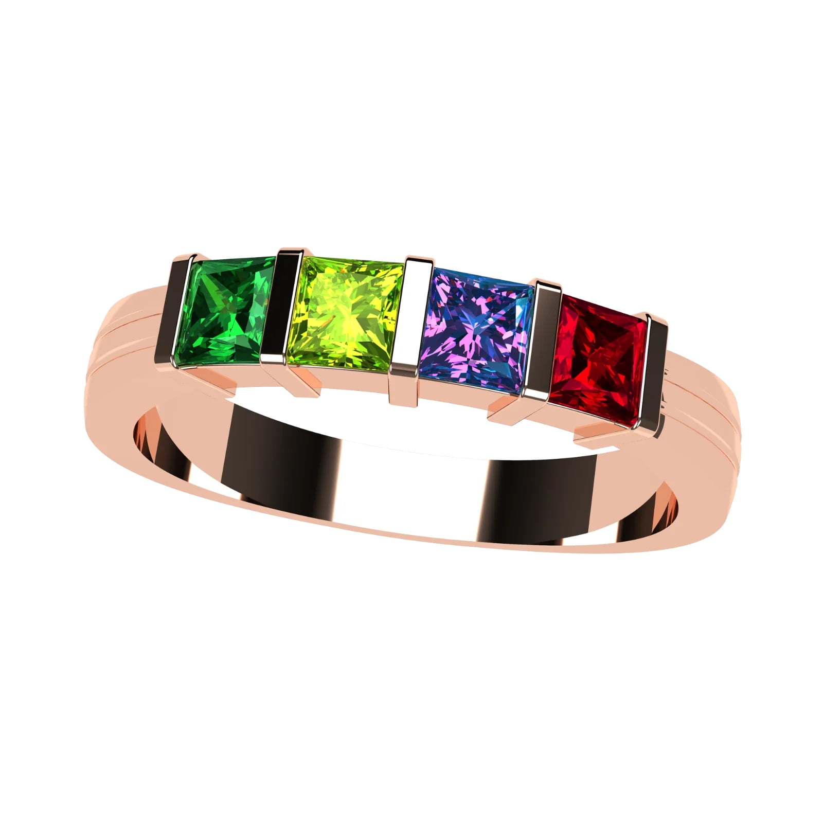 Nana Princess Channel Set 1-6 Mothers Birthstone Rings for Women - 10k Rose Gold, Size 5, Stone 4