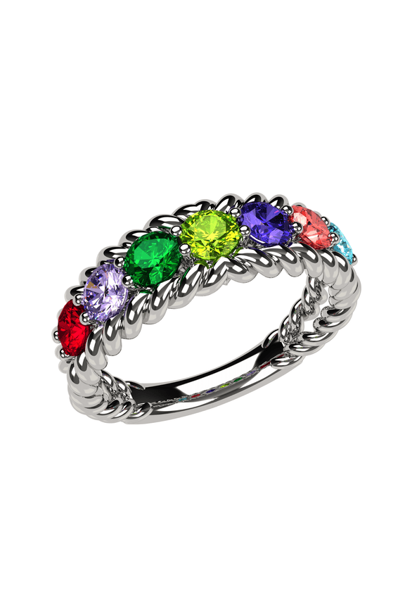 Nana Rope 10K White Gold Mothers Ring 1-10 Simulated Birthstone for Women, Size 11 - Stone 8