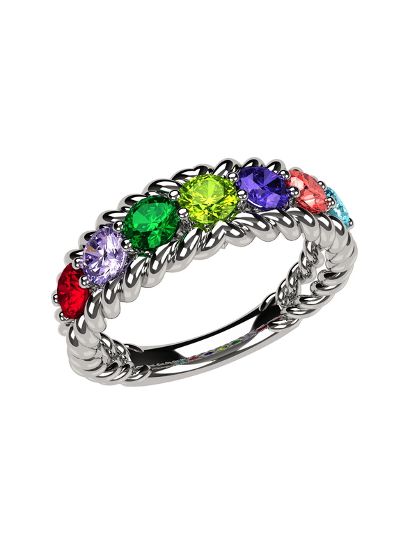 Nana Rope Mothers Day Ring 1-10 Simulated Birthstone for Women, Platinum Plated, Size 10 - Stone 3