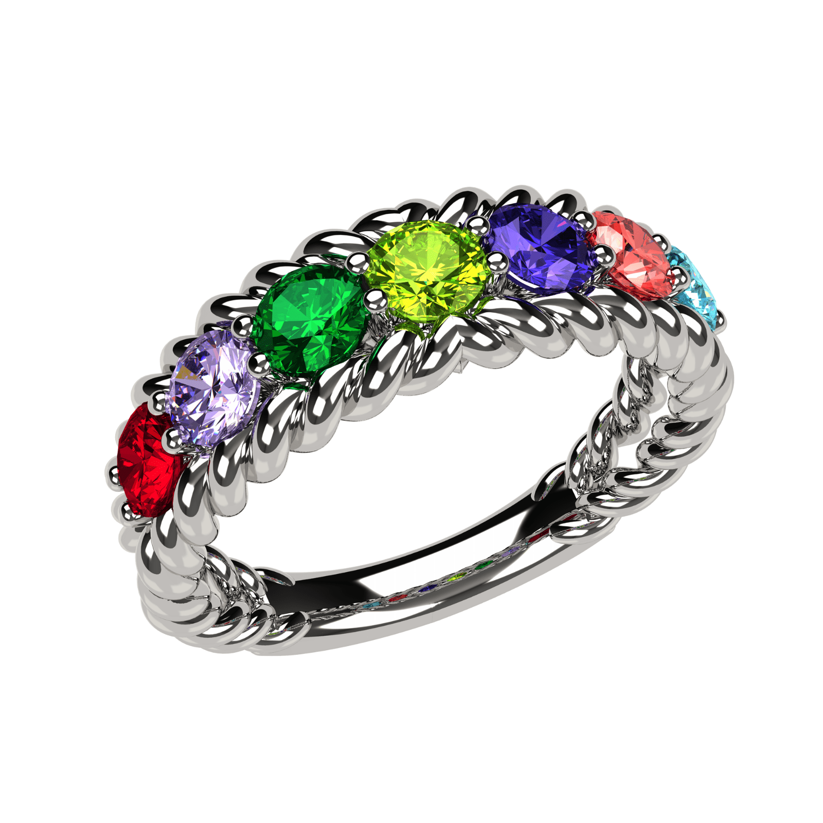 Nana Rope Mothers Day Ring 1-10 Simulated Birthstone for Women, Platinum Plated, Size 7.5 - Stone 3