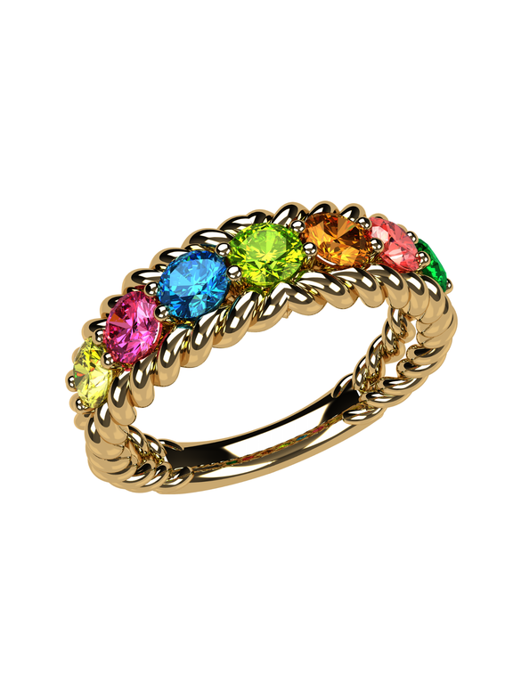 Nana Rope Mothers Ring 4 Birthstones 1-10 Simulated, 10K Yellow Gold, Size 7-Stone 4 for Women