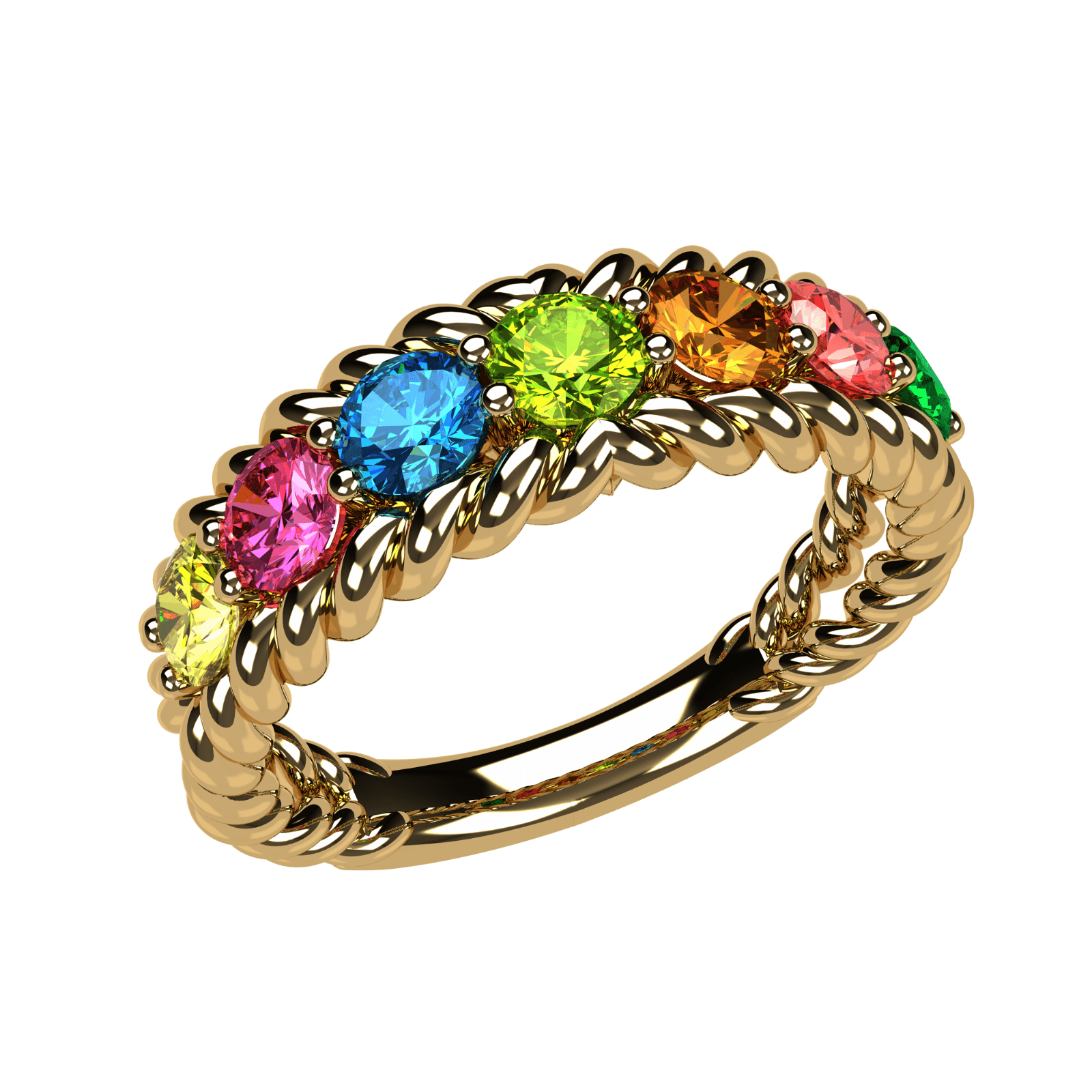 Nana Rope Mothers Ring 5 Birthstones 1-10 Simulated, 10K Yellow Gold, Size 6.5 - Stone 5 for Women
