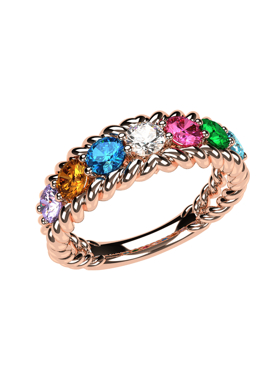 Nana Rope Mothers Ring 6 Birthstones 1-10 Simulated, Rose Gold Plated, Size 8.5 - Stone 6 for Women