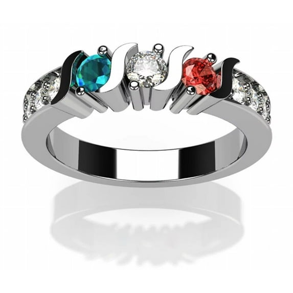 Nana S-Bar w/Sides 1-6 Multistone 10k White Gold Mothers Day Ring Gift for Women, Size 10, Stone 3