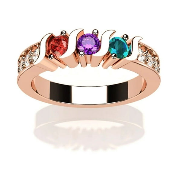 Nana S-Bar w/Sides 1-6 Multistone Mothers Day Gift Ring for Women, 10k Rose Gold, Size 11, Stone 3