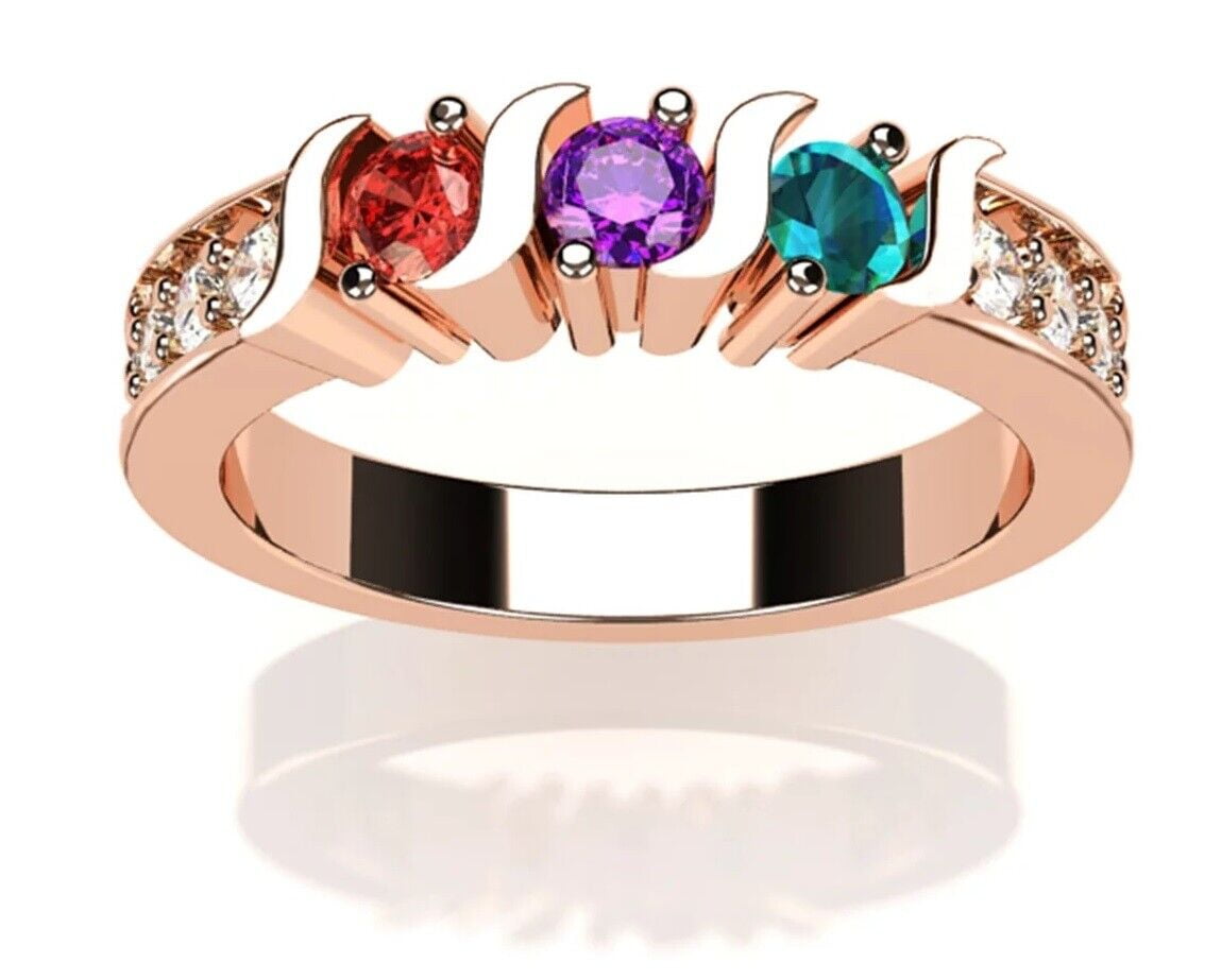 Nana S-Bar w/Sides 1-6 Multistone Mothers Day Gift Ring for Women, 10k Rose Gold, Size 9.5, Stone 2