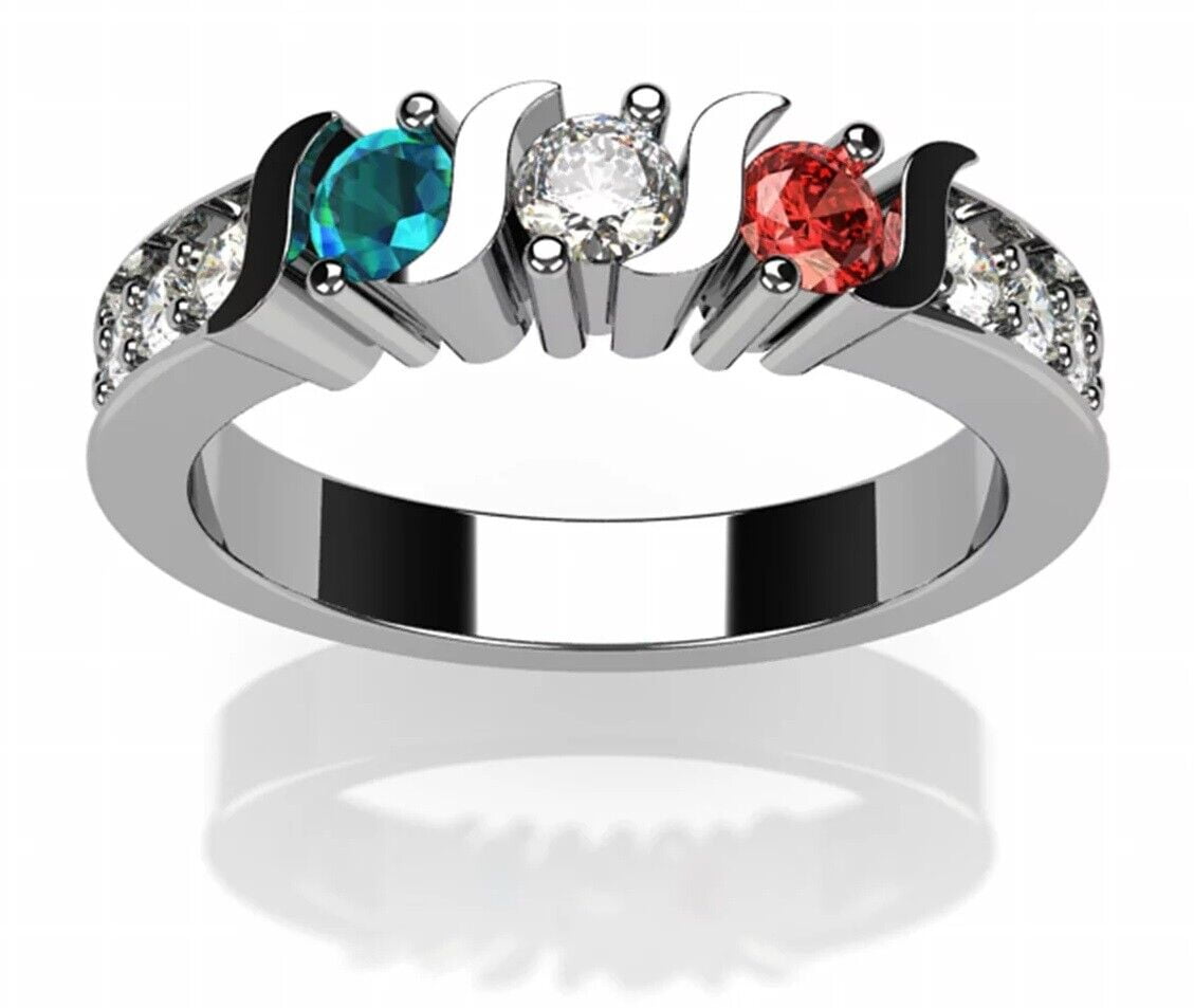 Nana S-Bar w/Sides 1-6 Multistone Mothers Day Ring Gift for Women, Platinum Plated, Size 4, Stone 2