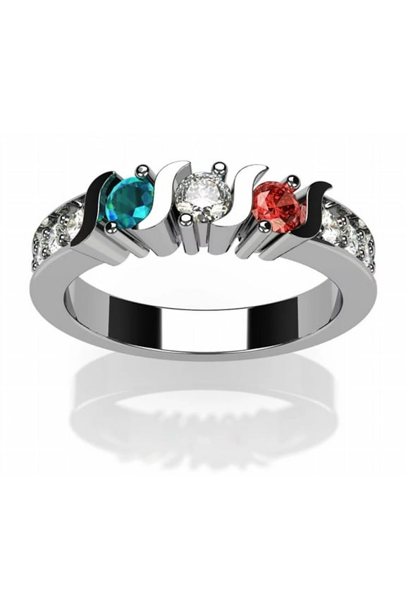Nana S-Bar w/Sides 1-6 Multistone Mothers Day Ring Gift for Women, Platinum Plated, Size 4, Stone 4