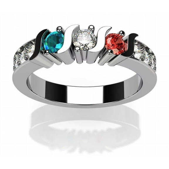 Nana S-Bar w/Sides 1-6 Multistone Mothers Day Ring Gift for Women, Platinum Plated, Size 6, Stone 3