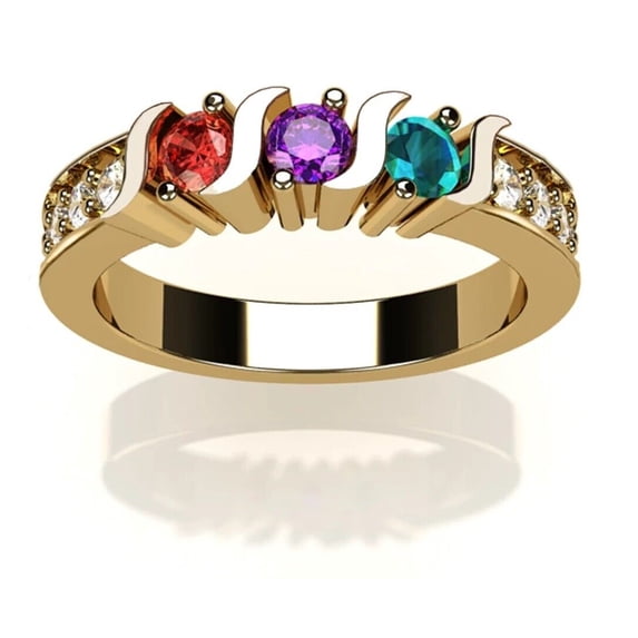Nana S-Bar w/Sides 1-6 Multistone Mothers Ring Gift for Women, 10k Yellow Gold, Size 11, Stone 2