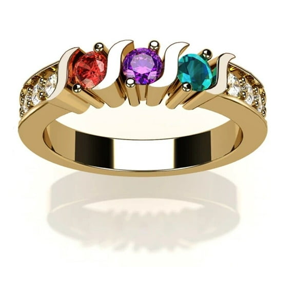 Nana S-Bar w/Sides 1-6 Multistone Mothers Ring Gift for Women, 10k Yellow Gold, Size 8.5, Stone 2