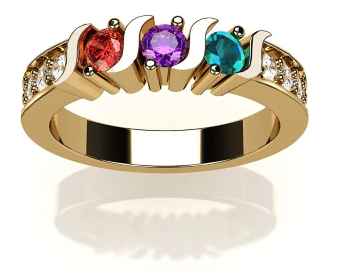 Nana S-Bar w/Sides 1-6 Multistone Mothers Ring Gift for Women, 10k Yellow Gold, Size 9, Stone 1