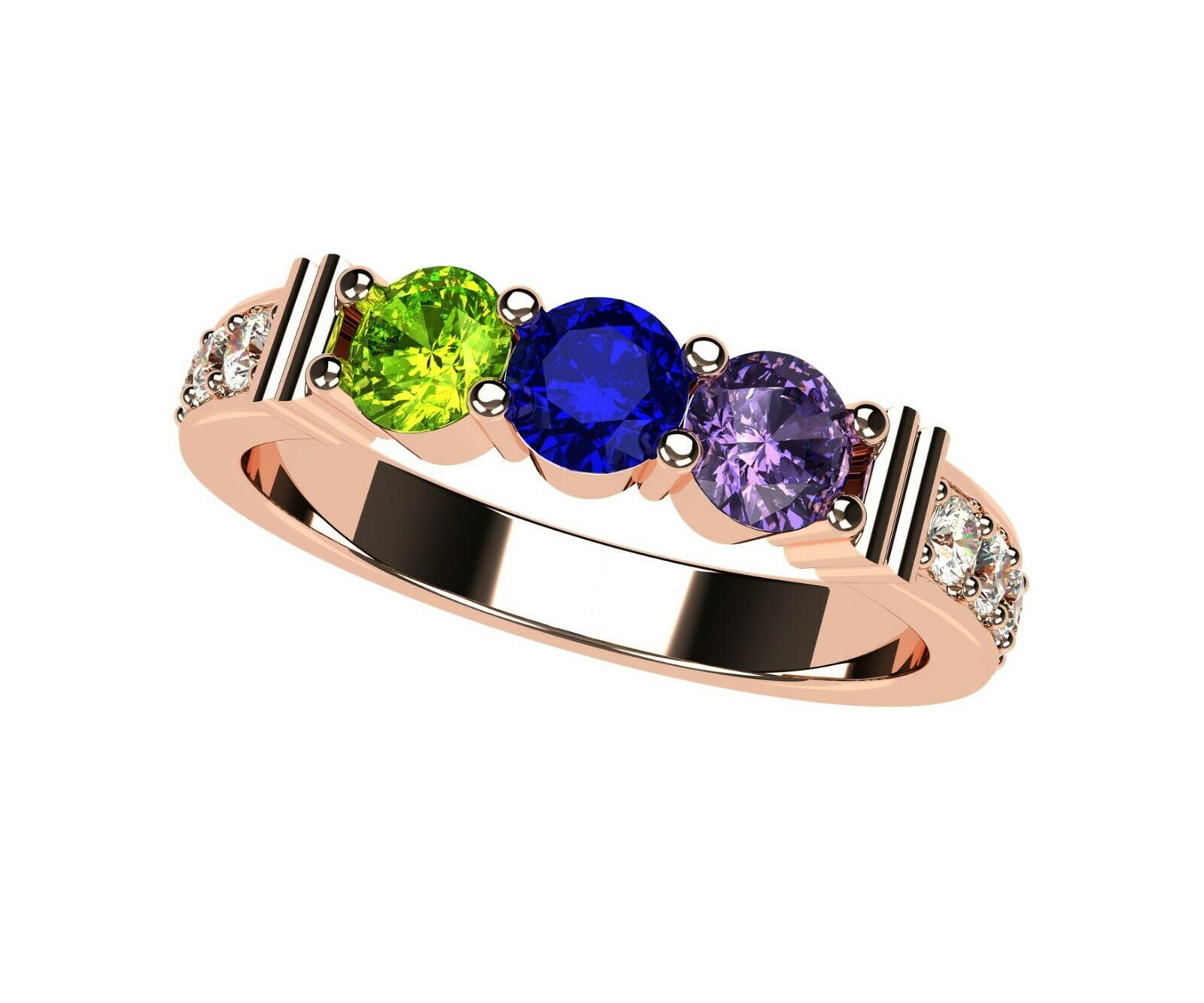 Nana Shared Prong W/Side Stone Mothers Day Ring 1- 6 Stone 10k Rose Gold Women's-Size 7.5 - Stone 2