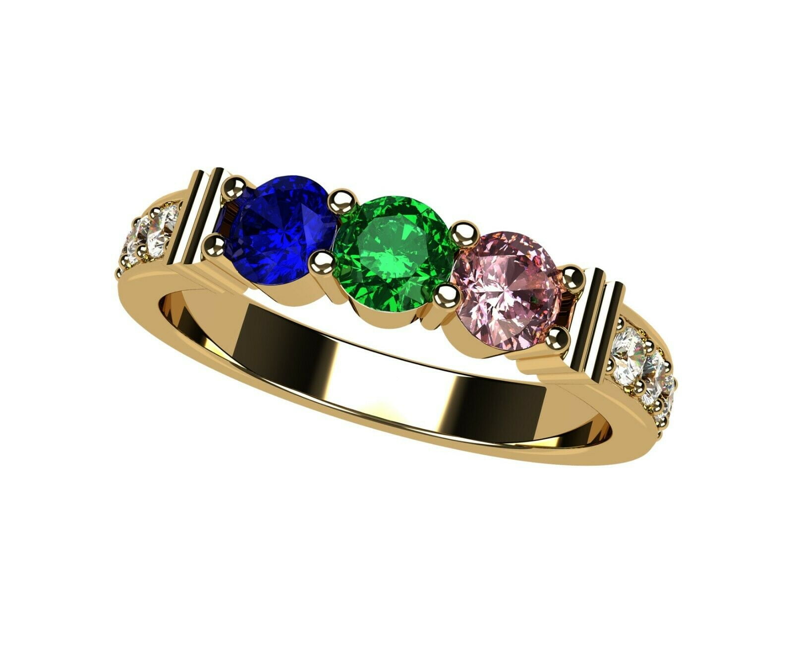 Nana Shared Prong W/Side Stone Mothers Day Ring 1- 6 Stone 10k Yellow Gold Women's-Size 7 - Stone 2
