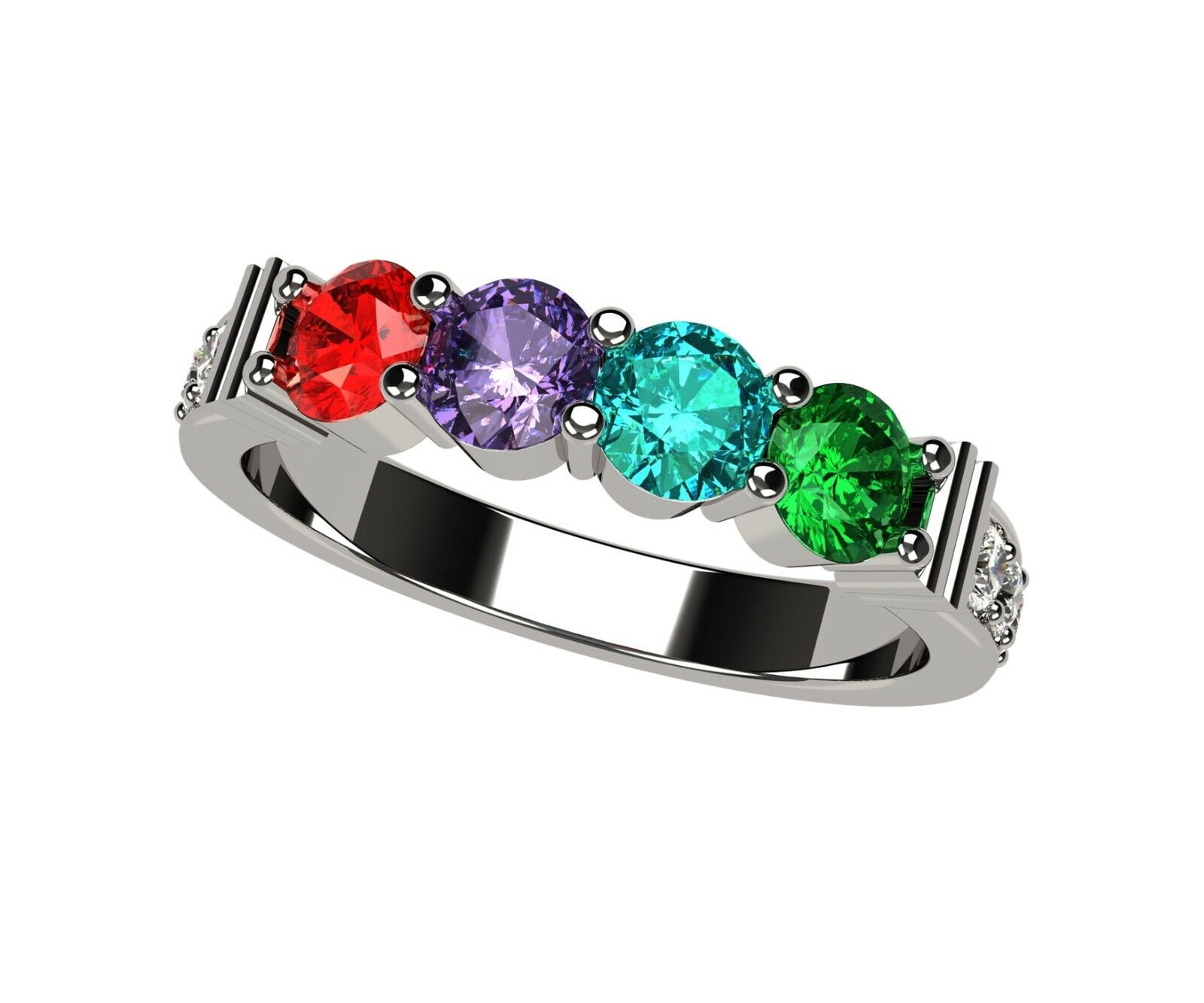 Nana Shared Prong W/Side Stone Mothers Day Ring 1- 6 Stone Platinum Plated Women's- Size 4 Stone 4