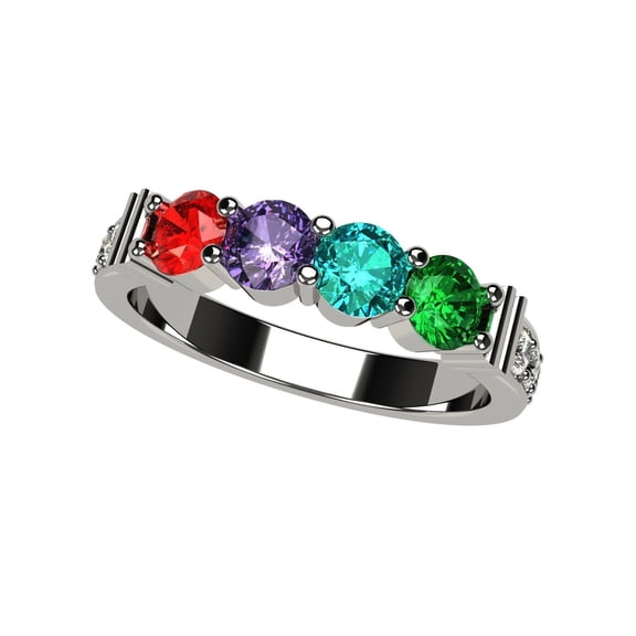 Nana Shared Prong W/Side Stones Mothers Day Ring 1- 6 Stones Platinum Plated Women's- Size 6 Stone 3