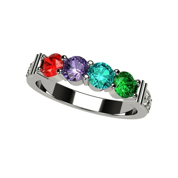 Nana Shared Prong W/Side Stones Mothers Day Ring 1- 6 Stones Platinum Plated Women's- Size 9 Stone 1