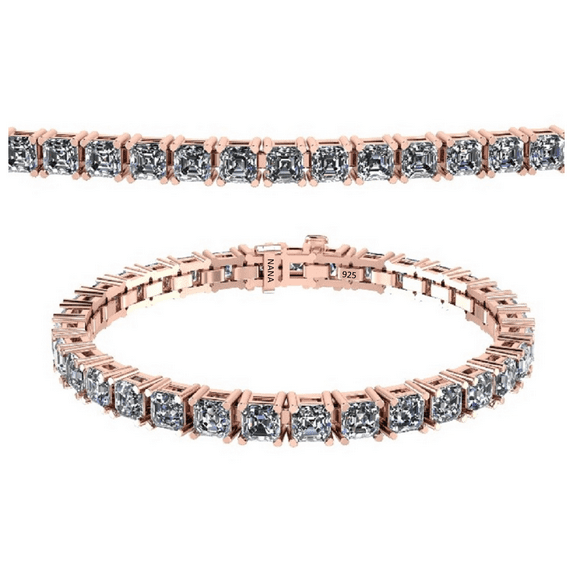 Nana Silver Asscher Pure Brilliance CZ Bracelet-7"-3.0mm-13.00cttw Equivalent Diamond Weight-Rose Gold Plated