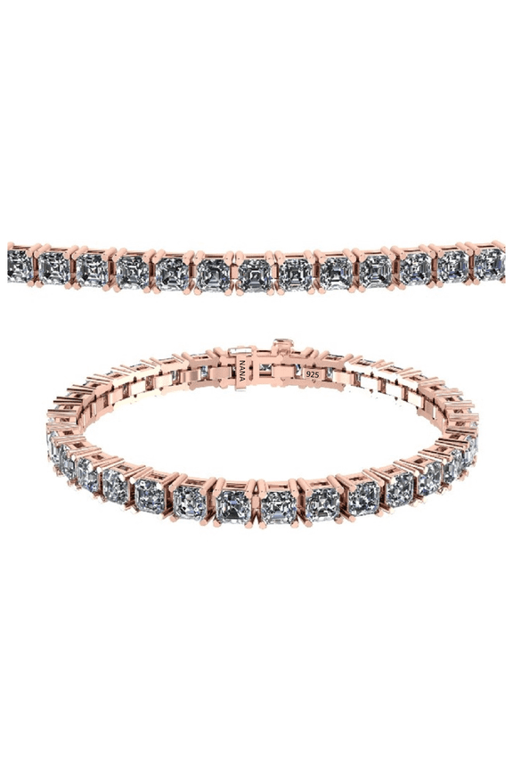 Nana Silver Asscher Pure Brilliance CZ Bracelet-7"-3.0mm-13.00cttw Equivalent Diamond Weight-Rose Gold Plated