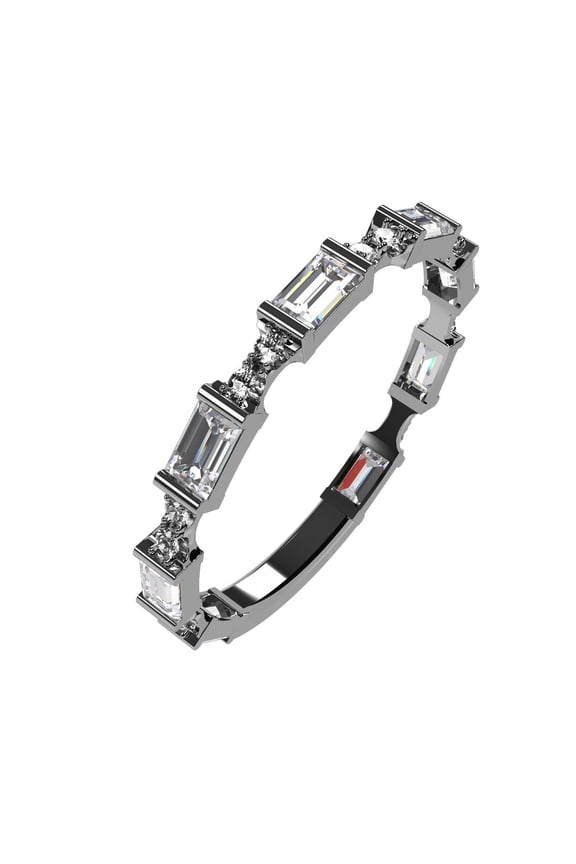 Silver Stackable Ring Baguette Cut Platinum Plated - Size 7 - Simulated Diamond - April Birthstone