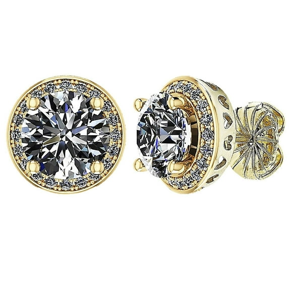 Nana Sterling Silver W/SS Post Halo Stud Earrings Pure Brilliance Zirconia Hypoallergenic (7mm-3.50ctw)Yellow Gold Plated