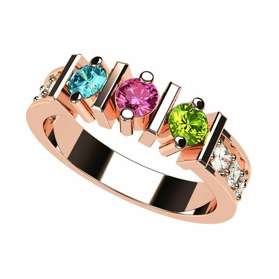 Nana Straight Bar W/Side CZ Adult Female Mothers Day Ring 1-6 Stone,10K Rose Gold-Size 11.5-Stone6