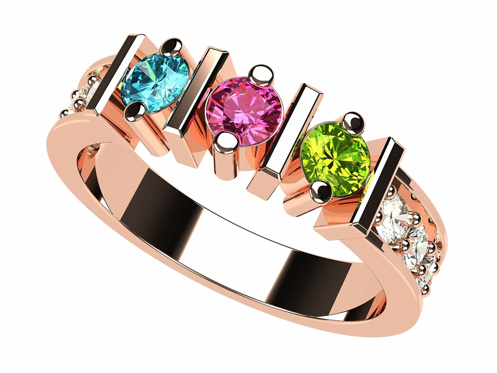 Nana Straight Bar W/Side CZ Adult Female Mothers Day Ring 1-6 Stone,10K Rose Gold-Size5-Stone4