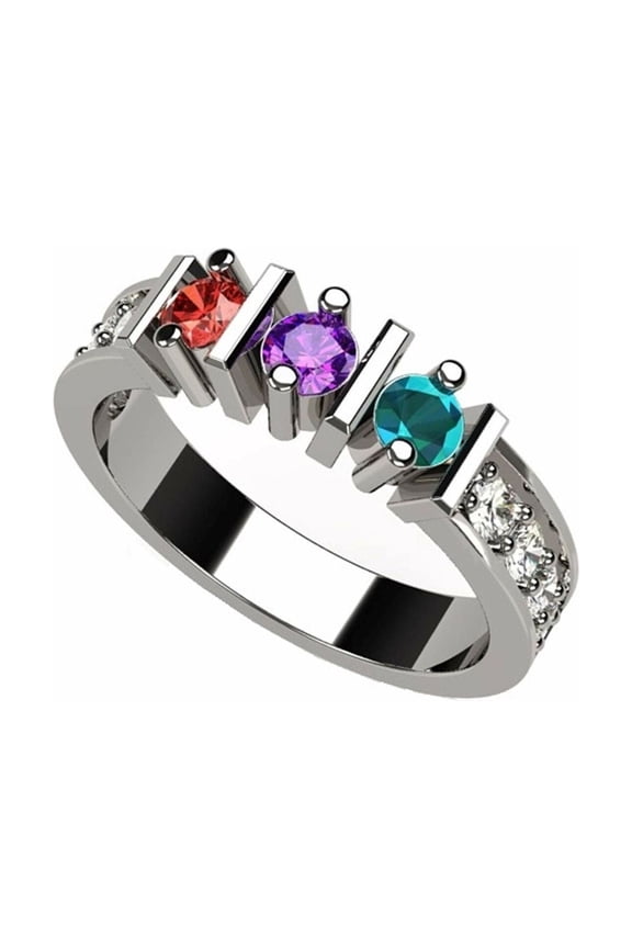 Nana Straight Bar W/Side CZ Adult Female Mothers Day Ring 1-6 Stone,10K White Gold-Size 10-Stone3