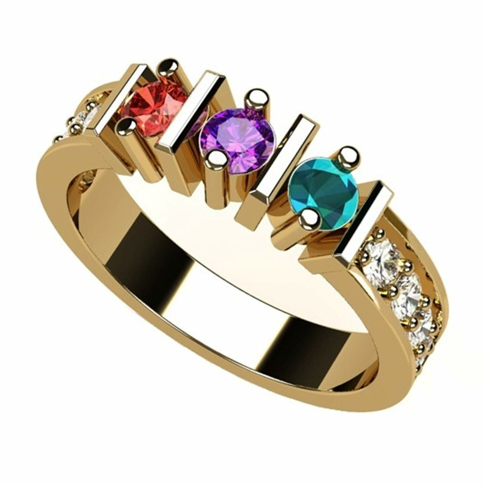 Nana Straight Bar W/Side CZ Adult Female Mothers Day Ring 1-6 Stone,10K Yellow Gold-Size 7-Stone2