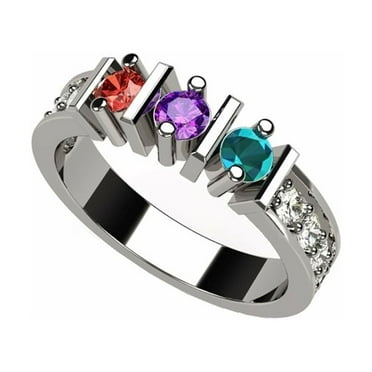 Nana Straight Bar W-Side CZ Adult Female Mothers Day Ring 1-6 Stone,Sterling Silver-Size 9.5-Stone6