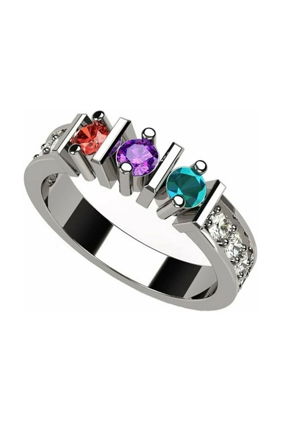 Nana Straight Bar W-Side CZ Adult Female Mothers Day Ring 1-6 Stone,Sterling Silver-Size 9.5-Stone6