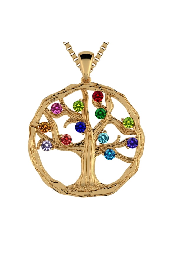 Nana Tree of Life Birthstone Mothers Necklace for Women W/1-12 Stone - Yellow Gold Plated Stone 12