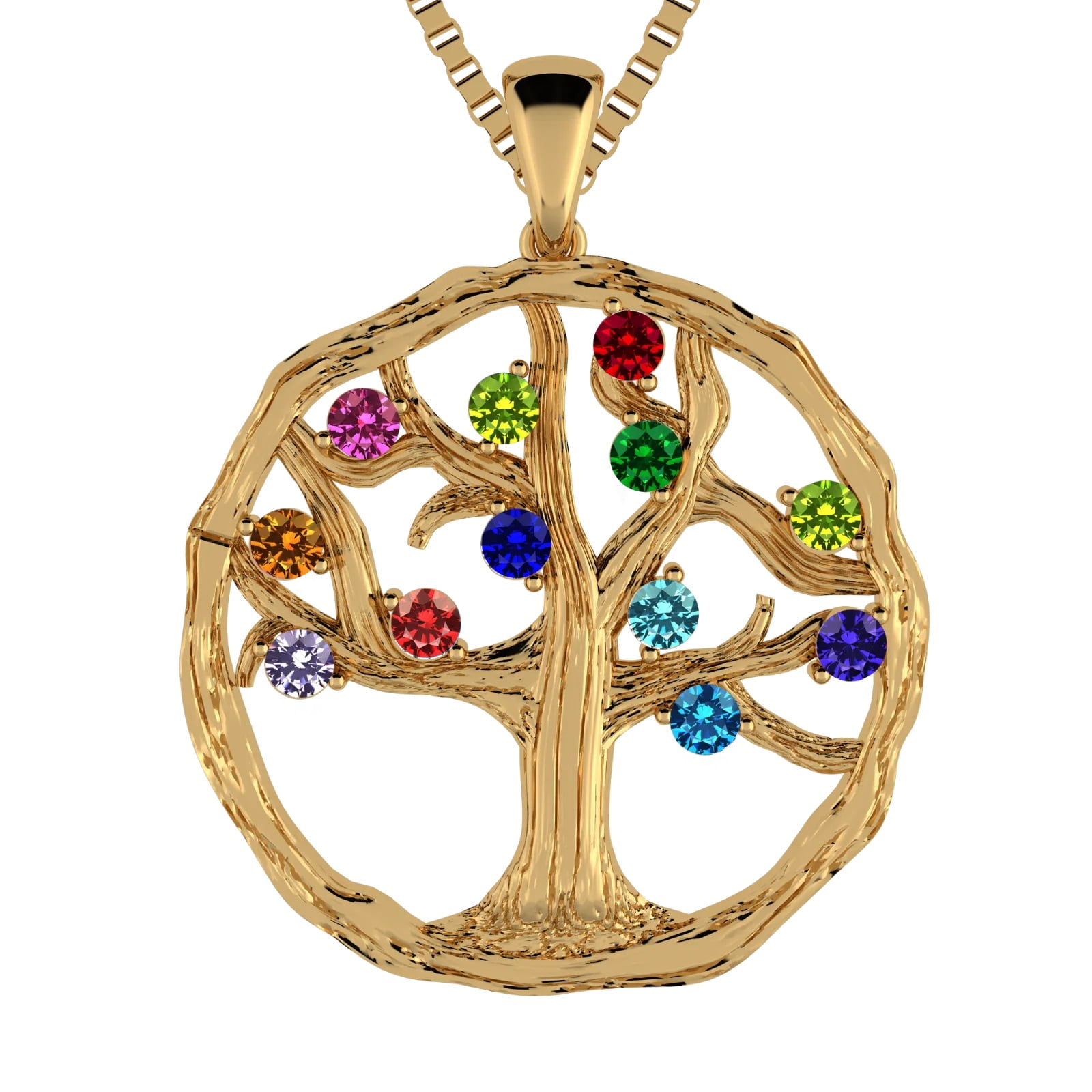 Nana Tree of Life Birthstone Mothers Necklace for Women W/1-12 Stone - Yellow Gold Plated Stone 9