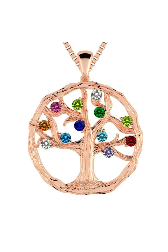 Nana Tree of Life Birthstone Mothers Necklace for Women with 1-12 Stones- 10K Rose Gold Stone 2
