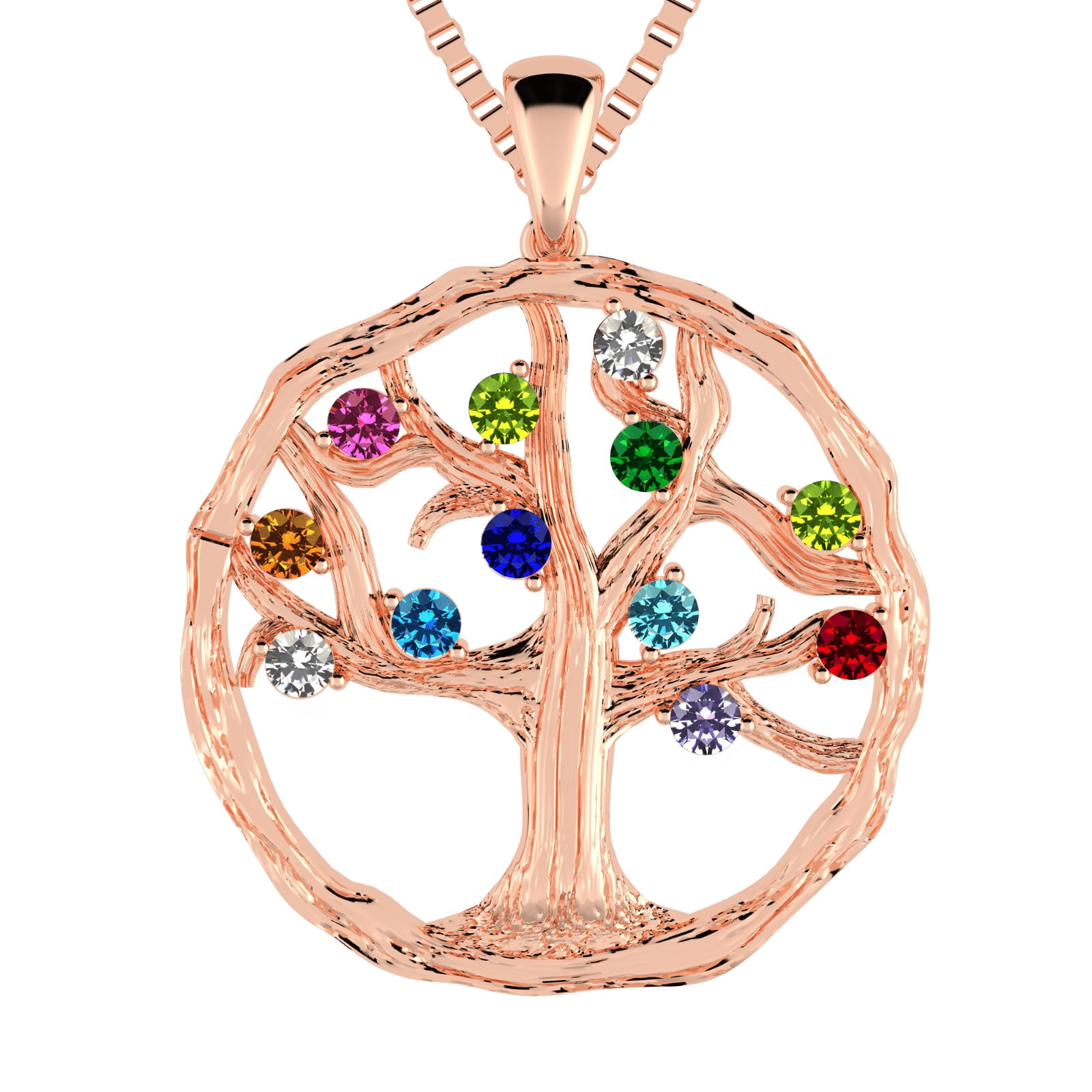 Nana Tree of Life Birthstone Mothers Necklace for Women with 1-12 Stones- Rose Gold Flashed Stone 8