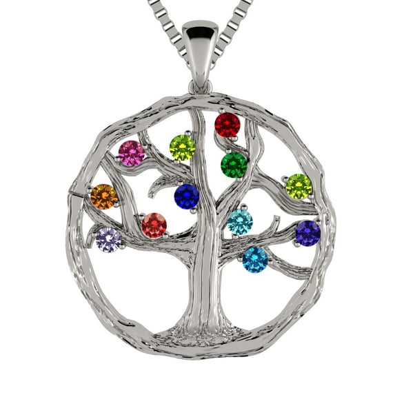 Nana Tree of Life Mothers Birthstone Necklace for Women W/1-12 Stones-Platinum Plated Silver Stone 4