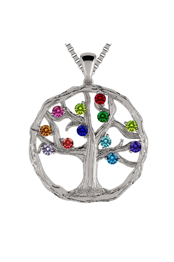 Nana Tree of Life Mothers Birthstone Necklace for Women W/1-12 Stones-Platinum Plated Silver Stone10