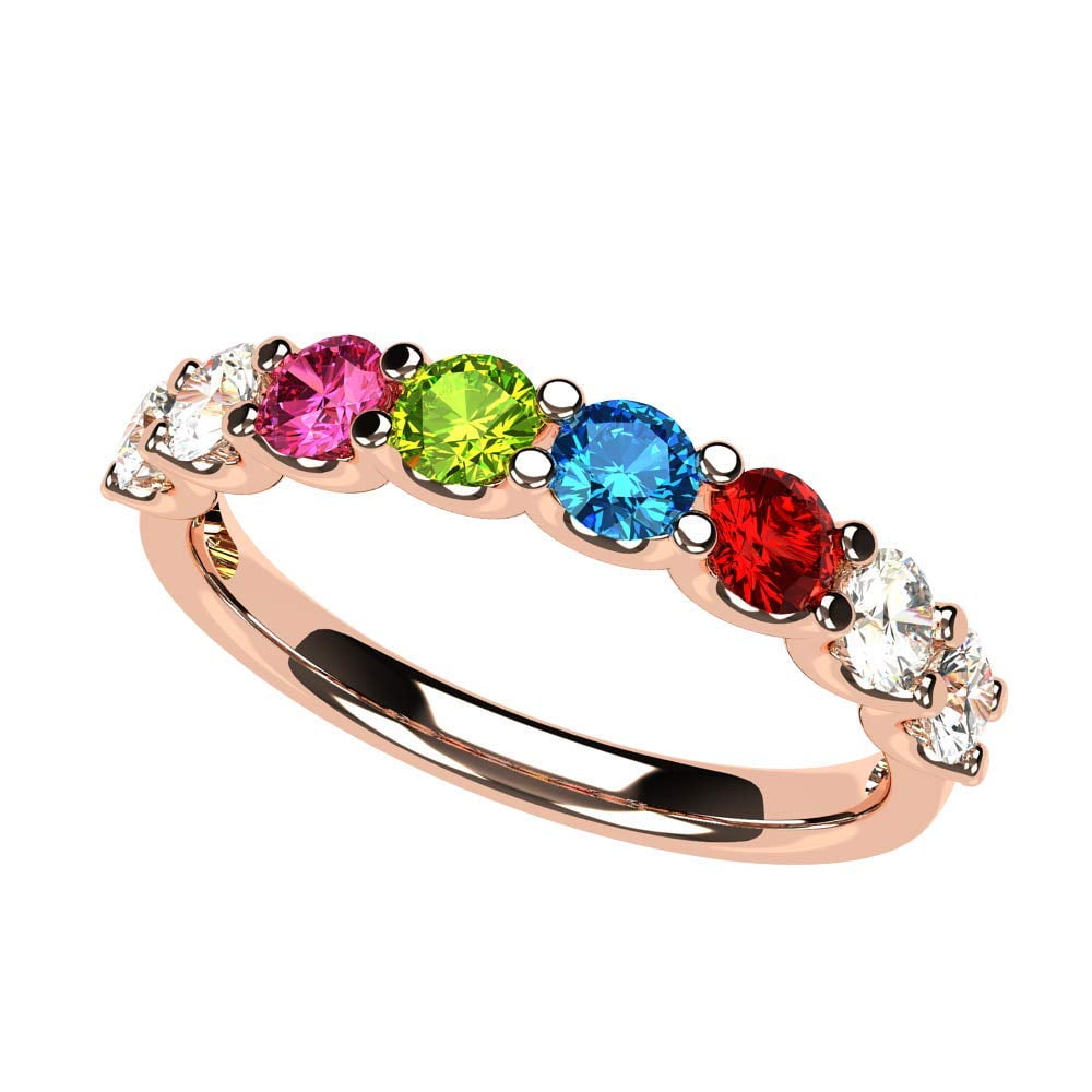 Nana U'r Family 1-9 Simulated Birthstone Exquisite Mothers Ring for Women - 10K Rose Gold, Size 8, Stone 9